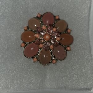 Vintage Pink Acrylic Rhinestone Flower Brooch Pin